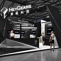 Modern Black White Exhibition Booth With HYVGEAR Brand Display Screens And Reception Counter