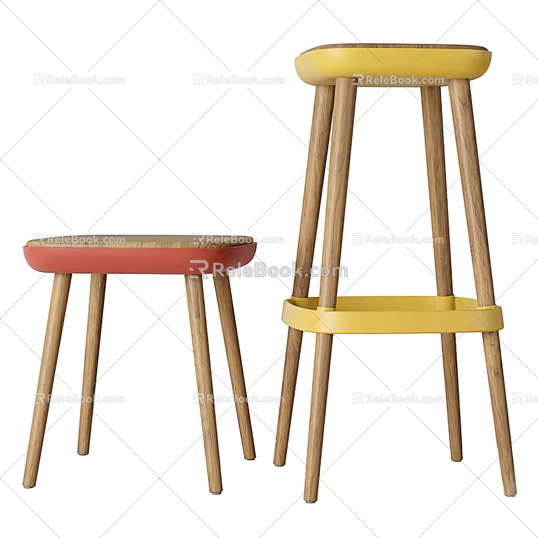 Modern Bar Stool Bar Chair Low Stool Combination 3d model