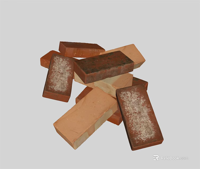 Red And Brown Building Bricks With White Surface Powder And Various Rectangular Shapes 3d model