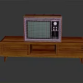 Retro Wooden TV Stand Furniture With Vintage Television And Storage Design