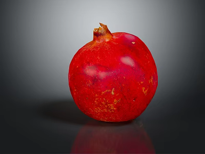 Ripe Juicy Red Pomegranate on Dark Reflective Surface with Glossy Skin 3d model