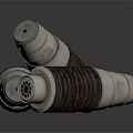 Three Industrial Cylindrical Components with Ribbed Metal Surface Red Top Indicators and Stacked Design