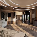 Modern Hotel Lobby Interior Design With Circular Ceiling Lights And Elegant Seating 3d model