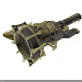 Intricate Mechanical Device With Metal Frame Golden Accents And Cannon Barrel