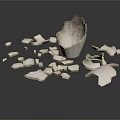 Broken Pottery Display With Shattered Ceramic Pieces Scattered on Black Surface 3d model