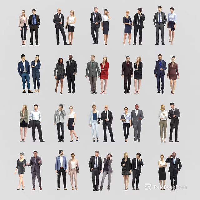 Diverse Group of People Wearing Business Attire and Casual Fashionable Outfits Standing Together 3d model 