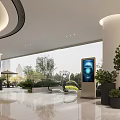 Spacious Bright Modern Shopping Mall Lobby With Potted Green Plants And Smart Digital Guidance Kiosk