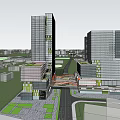 Modern Industrial Factory Building Complex With Open Space Greenery People Activity And Walkway