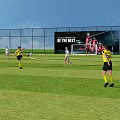 Green Grass Football Field With White Lines Goalposts And Surrounding Fence