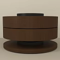 Modern Round Wooden Island Design With Black Countertop And Storage Layers