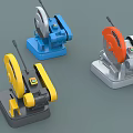 Industrial Bench Cutting Machines With Blue Yellow Orange Bodies And Rotary Blades