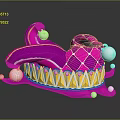 Pink Jester Hat With Diamond Quilted Pattern Yellow Trim And Silver Bells Decorative Design 3d model