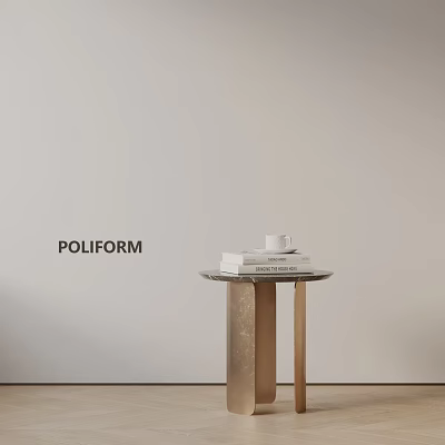 Poliform Modern Side Table With Metal Legs Marble Top Stacked Books And Coffee Cup 3d model