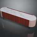 Modern Console Table With White Marble Top Brown Wooden Cabinet Pink Edges And Black Legs
