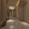 Modern Wooden Decor Storefront Reception with Circular Ceiling Green Plants and Marble Floor