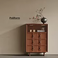 Wooden Entryway Side Cabinet Design with Drawers Doors and Vase Holding Decorative Branches on Top