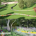 Children's Play Area with Natural Adventure Rainbow Slide and Green Trees