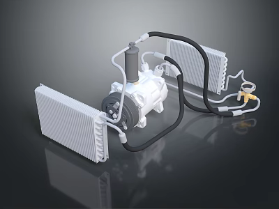 Automotive Air Conditioning System Components With Compressor Condenser And Pipes 3d model