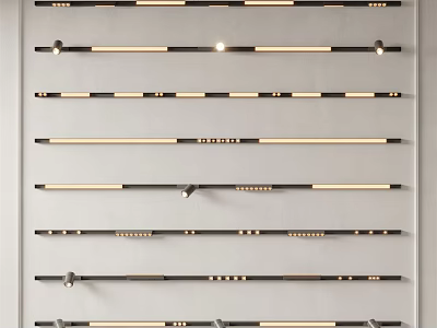 Downlights and Spotlights Various Modern Lighting Fixtures Arranged in Rows on Display Shelf 3d model