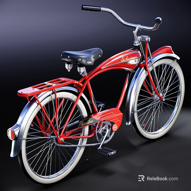 Vintage Red Bicycle with Black Seat Silver Metallic Wheels and Classic Retro Design 3d model 