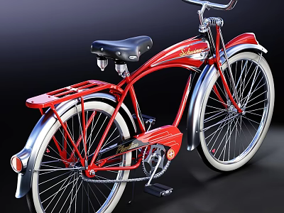 Vintage Red Bicycle with Black Seat Silver Metallic Wheels and Classic Retro Design 3d model