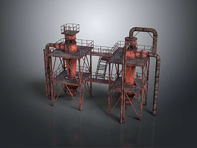 Industrial Equipment Structure With Rusty Towers Pipes Ladders And Platforms 3d model