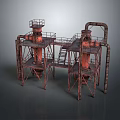 Industrial Equipment Structure With Rusty Towers Pipes Ladders And Platforms