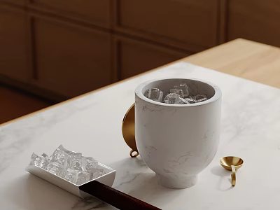Decorative Ornament Set With White Marble Cup Metal Scoop And Golden Accents For Home Countertop 3d model