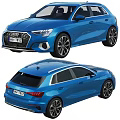 Blue Audi A3 Hatchback Front And Rear Views 3d model