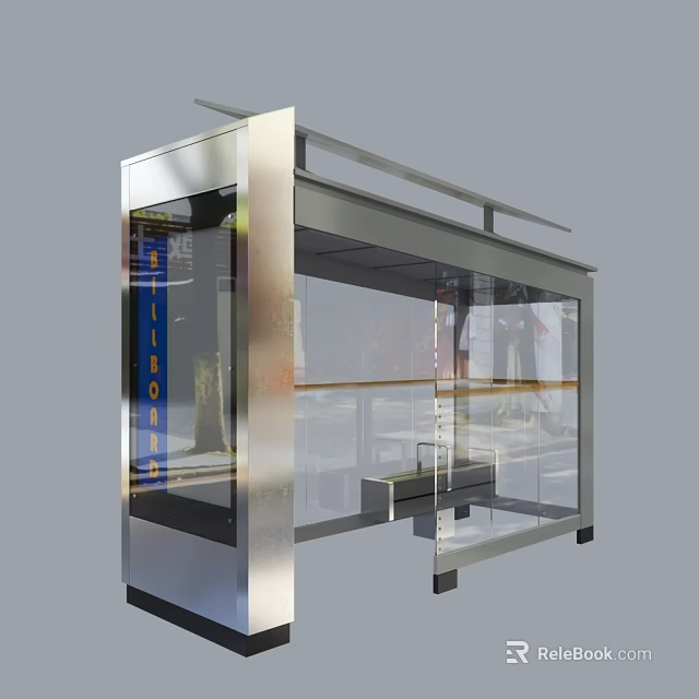 Modern Road Facilities Bus Shelter With Transparent Glass And Metal Frame Structure 3d model 