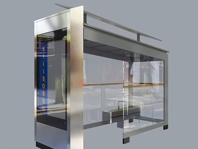 Modern Road Facilities Bus Shelter With Transparent Glass And Metal Frame Structure 3d model