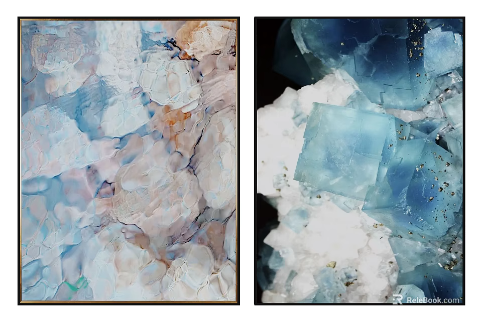 Abstract Paintings With Soft Pastel Tones Blue Crystal Shapes And Textured Layers 3d model 