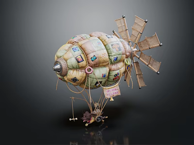 Balloon Shaped Amusement Ride Featuring Colorful Patterns Propellers And Suspended Design 3d model