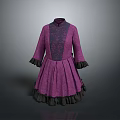 Purple Vintage Style Dress With High Collar Ruffled Sleeves Hem And Lace Details