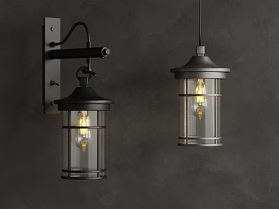 Modern Metal Lighting Fixtures With Glass Shades And Dark Wall Background 3d model