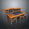 Rustic Dining Table With Stone Masonry Base Wooden Top And Decorative Overhang