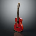 Red Acoustic Guitar with Glossy Wooden Body and Neck on Dark Background with Reflection