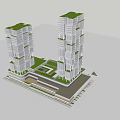 Modern High Rise Office Building With Stacked Glass Facade And Greenery Design