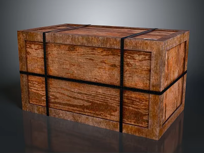 Rustic Vintage Wooden Crate With Black Straps And Weathered Wood Grain 3d model
