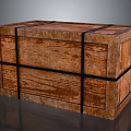 Rustic Vintage Wooden Crate With Black Straps And Weathered Wood Grain