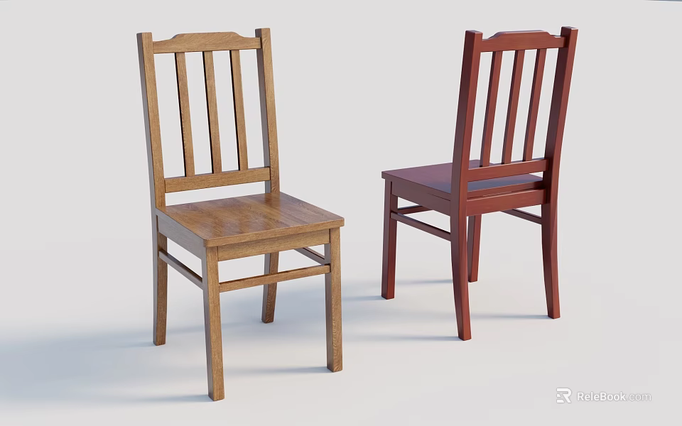 Wooden Leisure Chairs with Light Brown and Dark Red Finishes Straight Backrest and Legs Design 3d model 