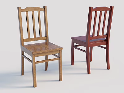 Wooden Leisure Chairs with Light Brown and Dark Red Finishes Straight Backrest and Legs Design 3d model
