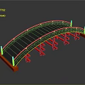 Black Arch Bridge Model Equipment with Red Supports and Yellow Accents