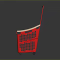 Red Plastic Shopping Basket with Handle and Wheels for Grocery Shopping