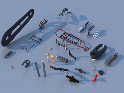 Assorted Mechanical Parts With Metal Components And Industrial Hardware Pieces 3d model