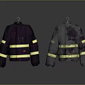 Firefighter Jackets Daily Supplies Showing New And Worn Versions With Yellow Stripes Red Emblems Hanging