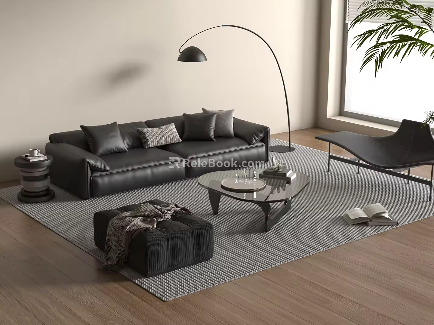 Modern Italian Sofa Combination Sofa Coffee Table Module Glass Coffee Table Leather Sofa 3d model