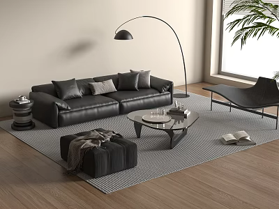 Modern Italian Sofa Combination Sofa Coffee Table Module Glass Coffee Table Leather Sofa 3d model