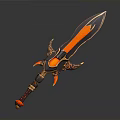 Fantasy Style Sword With Orange And Black Flame Pattern And Ornate Hilt 3d model