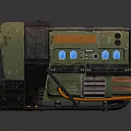Military Style Green Portable Generator With Control Panel Blue Buttons Orange Indicators And Orange Cable